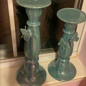Light blue Set of vintage candle holders